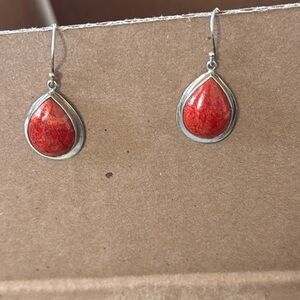 925 Silver Blood Red Wire Earrings